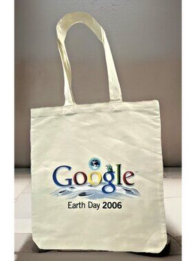 Google Tote Bag Earth Day 2006 Print 100% Cotton 15in x 13.7in Book Grocery